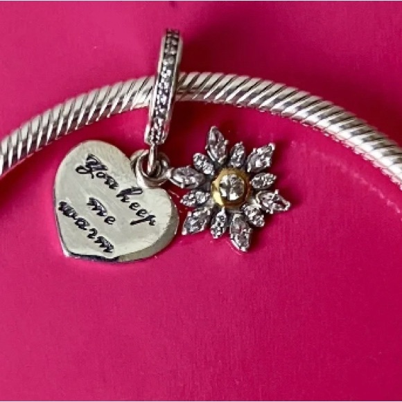 Pandora Snowflake Heart S925 & 14k Gold Dangle Charm 792082CZ - Picture 2 of 2